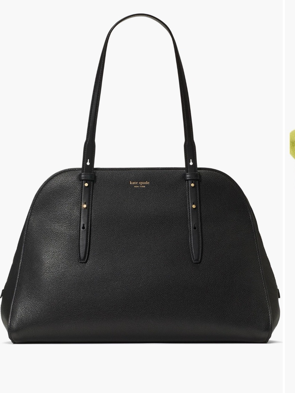 kate spade Black Pebbled Leather Dome Tote with Gold Hardware